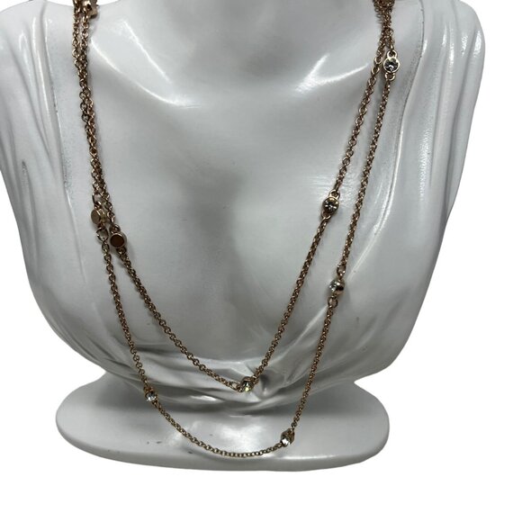 Express Necklace Long‎ Rose Gold Tone Two Strand Rhinestone Stations - Picture 1 of 7